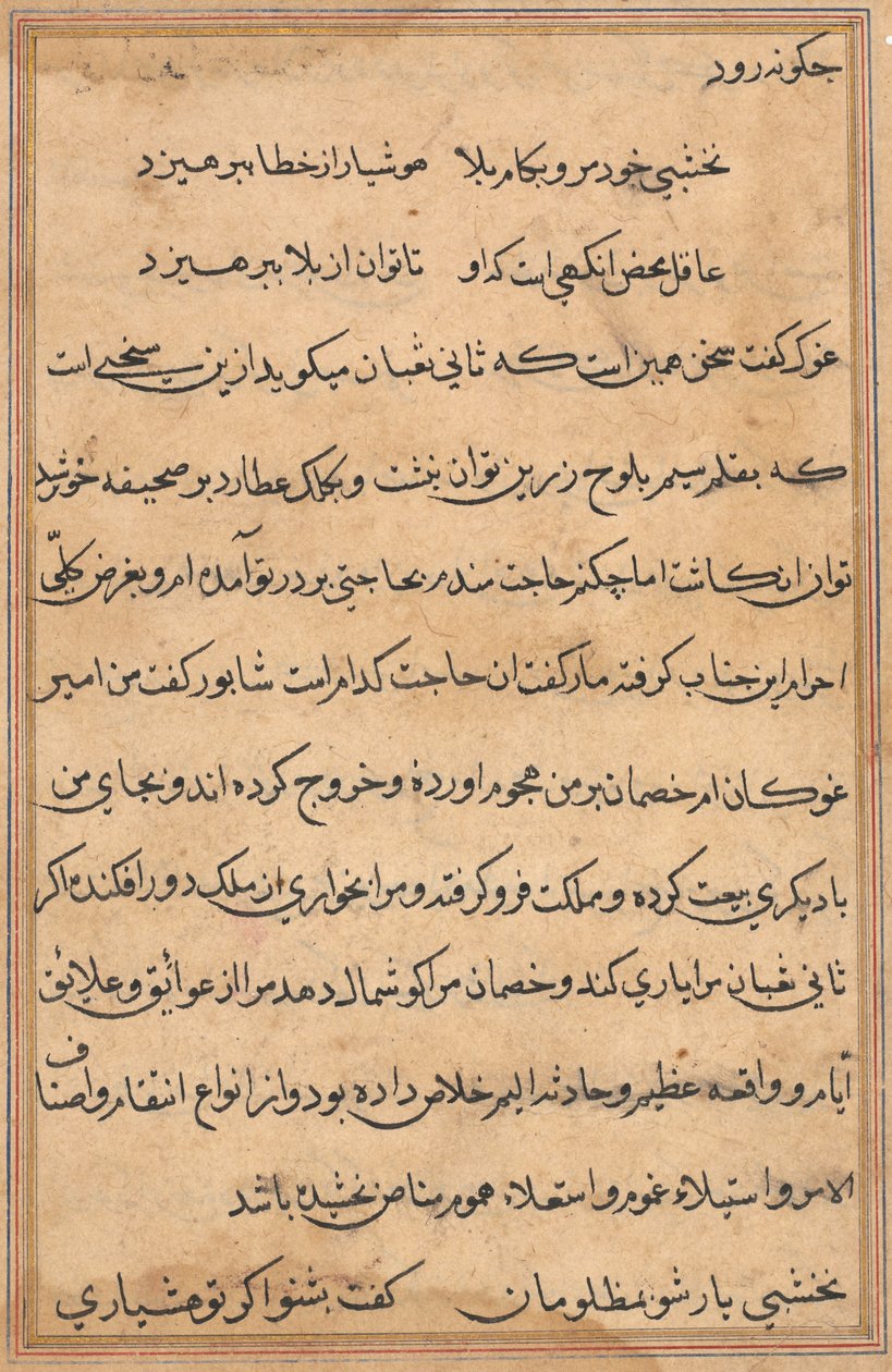 Stránka z Příběhů papouška Tuti-nama: textová stránka, c. 1560. od Unbekannt