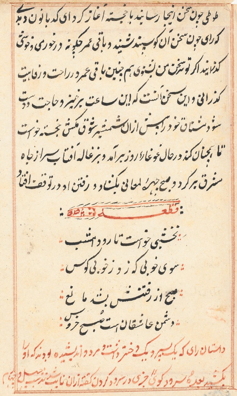 Stránka z Příběhů papouška Tuti-nama: textová stránka, c. 1560. od Unbekannt