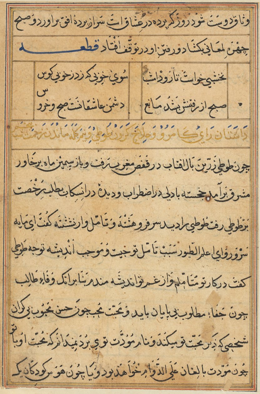 Stránka z Příběhů papouška Tuti-nama: textová stránka, c. 1560. od Unbekannt