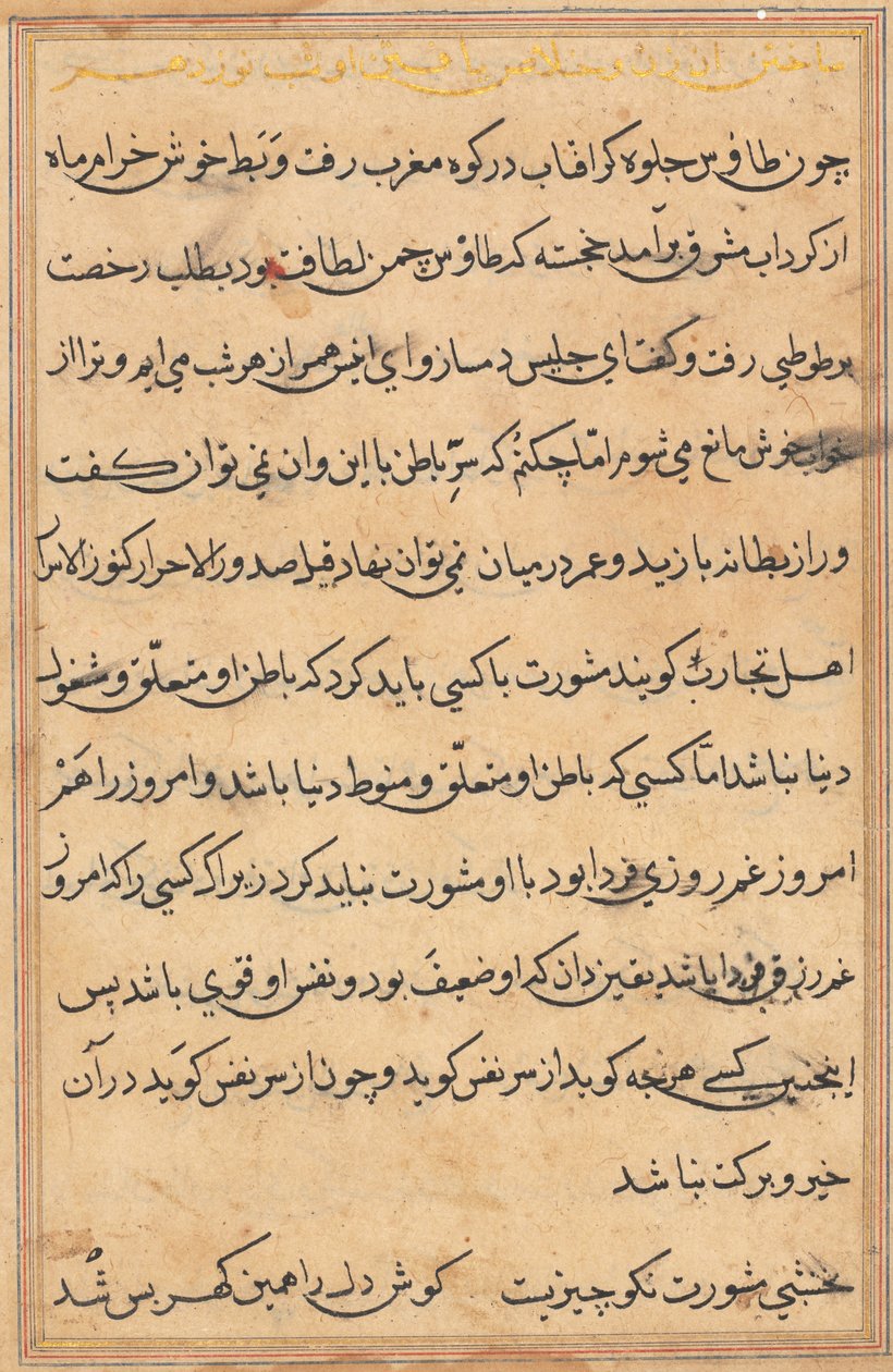 Stránka z Příběhů papouška Tuti-nama: textová stránka, c. 1560. od Unbekannt