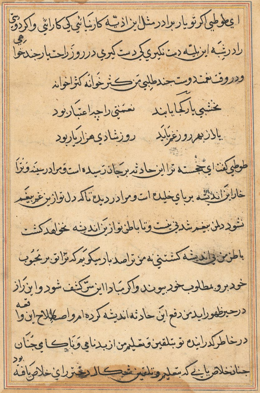Stránka z Příběhů papouška Tuti-nama: textová stránka, c. 1560. od Unbekannt