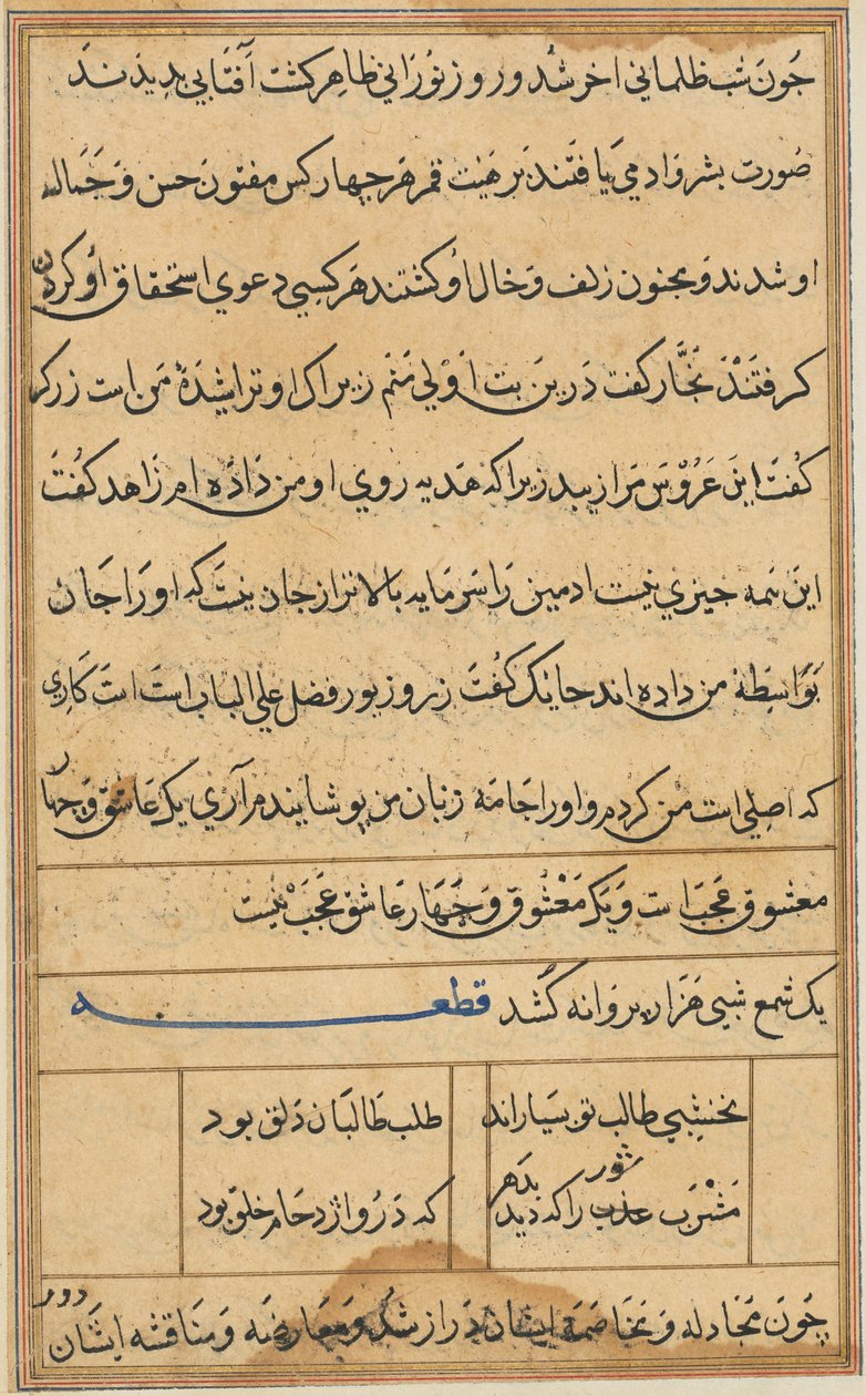 Stránka z Příběhů papouška Tuti-nama: textová stránka, c. 1560. od Unbekannt