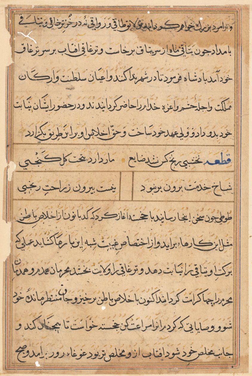 Stránka z Příběhů papouška Tuti-nama: textová stránka, c. 1560. od Unbekannt