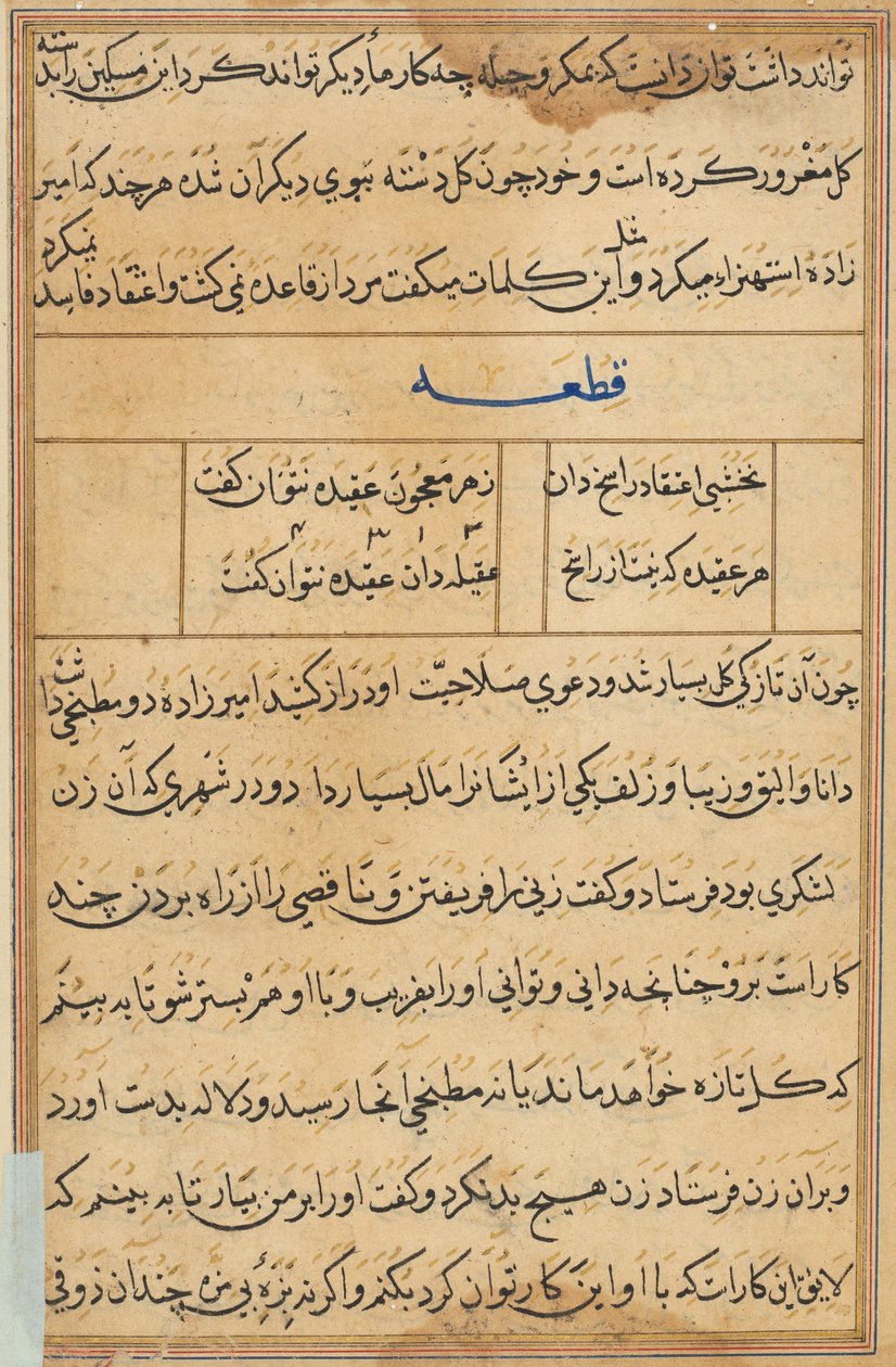 Stránka z Příběhů papouška Tuti-nama: textová stránka, c. 1560. od Unbekannt
