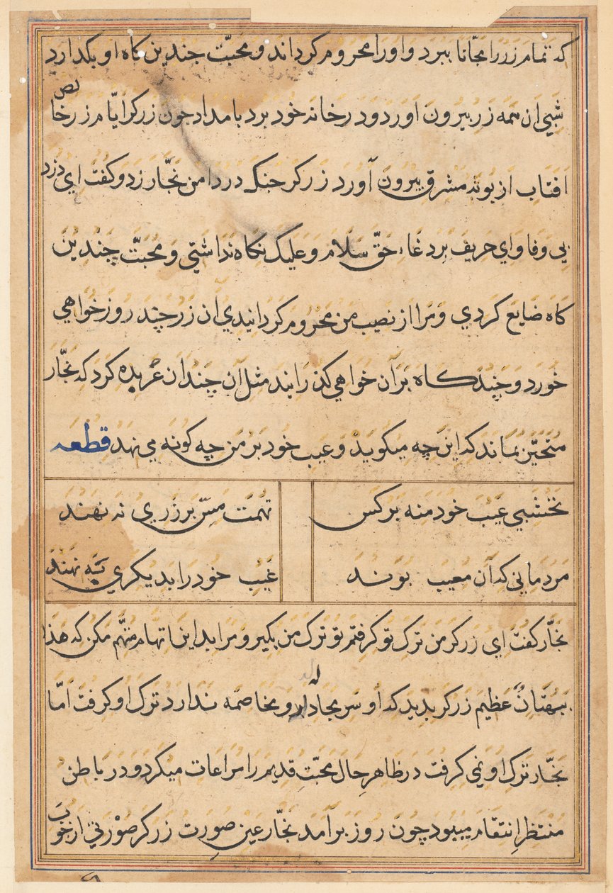 Stránka z Příběhů papouška Tuti-nama: textová stránka, c. 1560. od Unbekannt