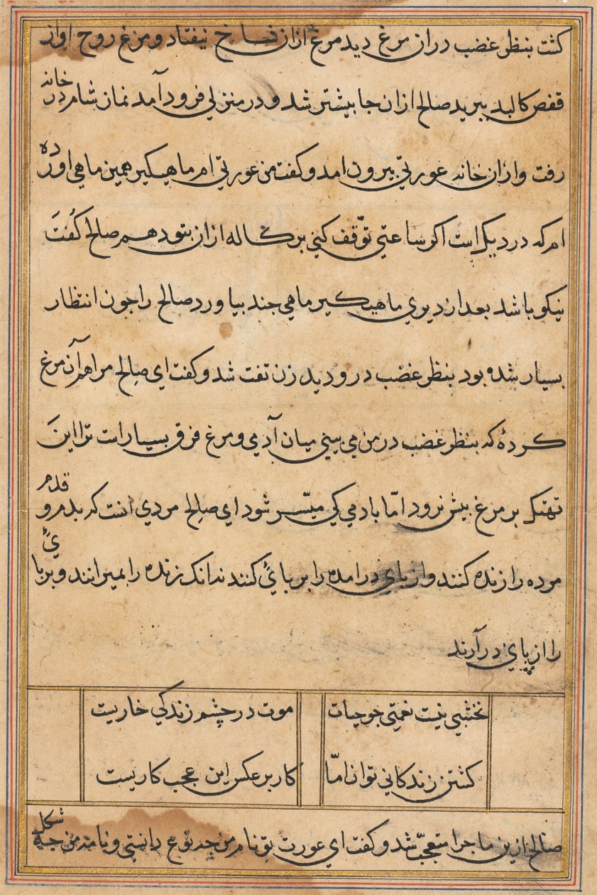 Stránka z Příběhů papouška Tuti-nama: textová stránka, c. 1560. od Unbekannt