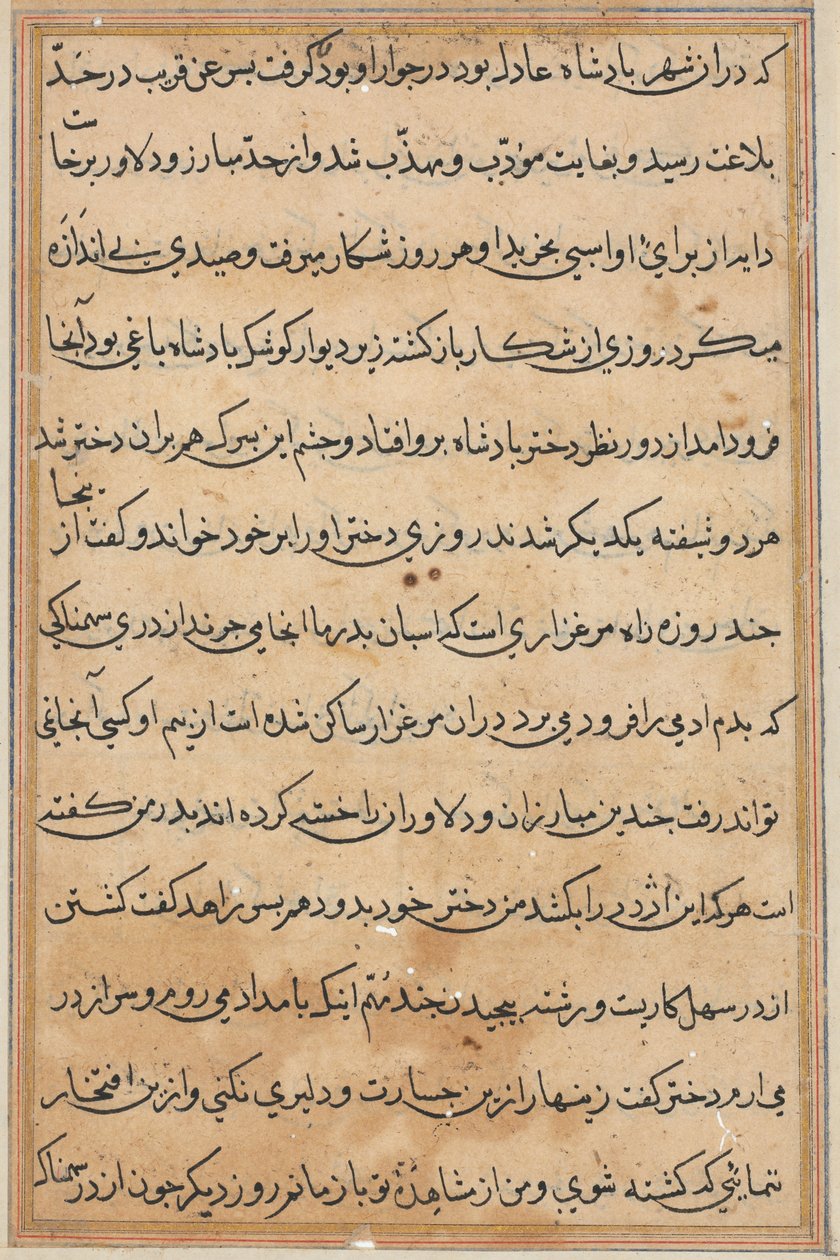 Stránka z Příběhů papouška Tuti-nama: textová stránka, c. 1560. od Unbekannt