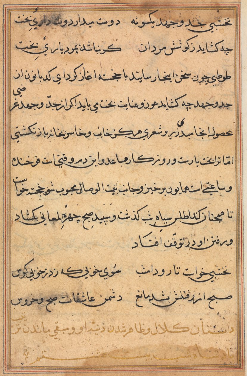 Stránka z Příběhů papouška Tuti-nama: textová stránka, c. 1560. od Unbekannt