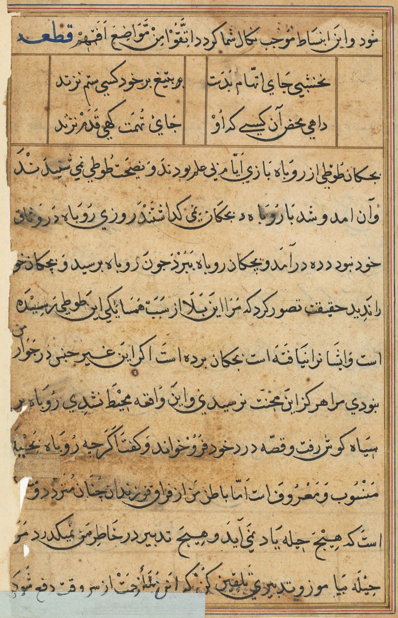 Stránka z Příběhů papouška Tuti-nama: textová stránka, c. 1560. od Unbekannt