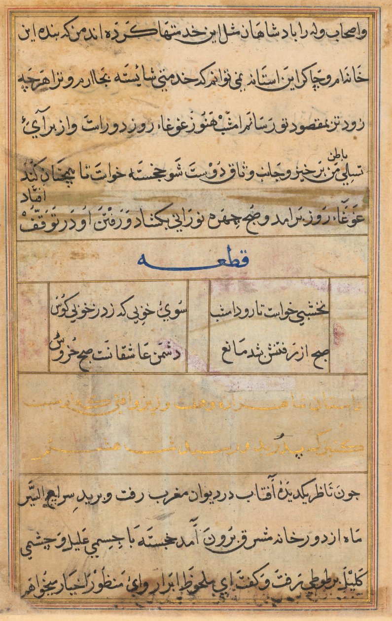 Stránka z Příběhů papouška Tuti-nama: textová stránka, c. 1560. od Unbekannt