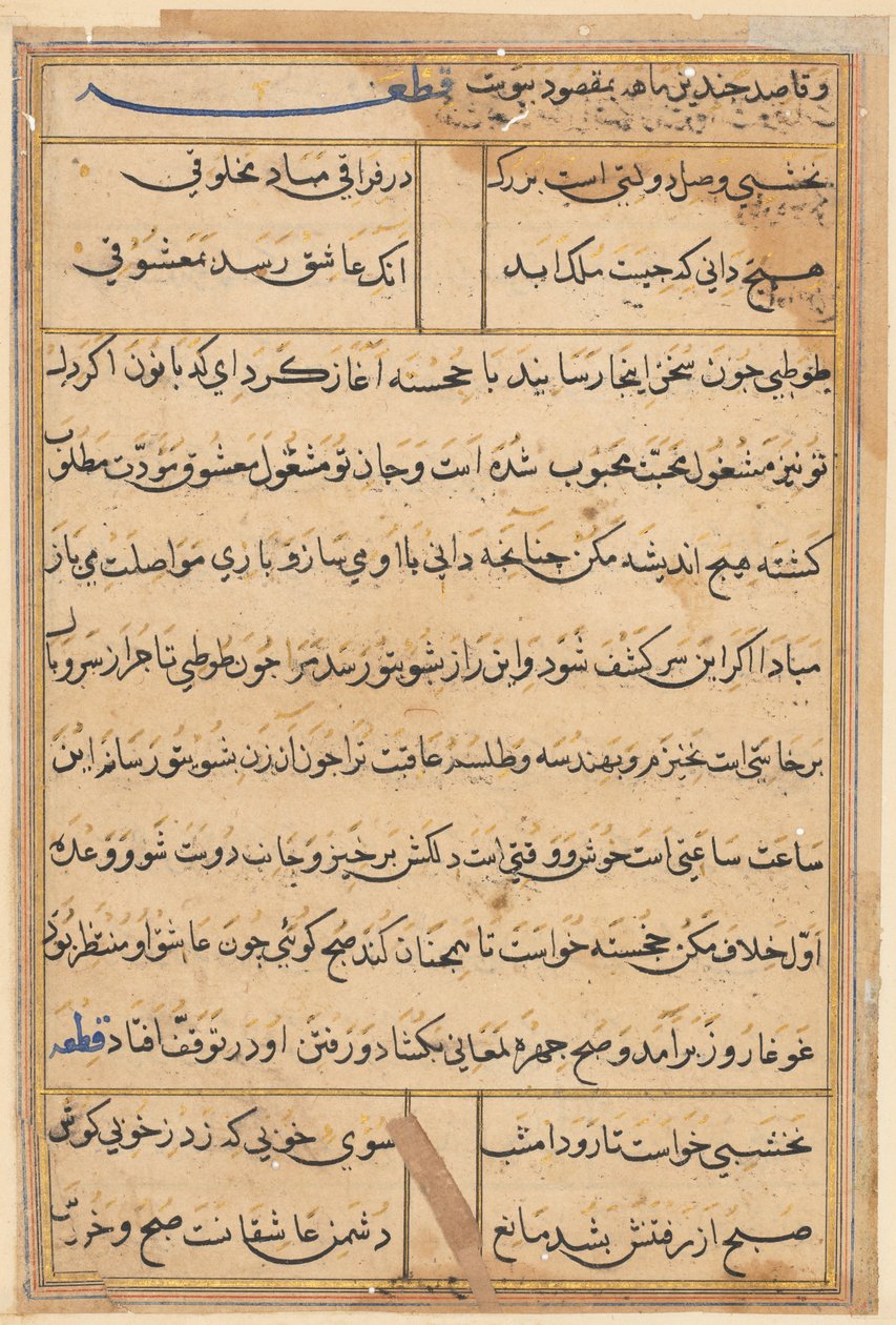 Stránka z Příběhů papouška Tuti-nama: textová stránka, c. 1560. od Unbekannt