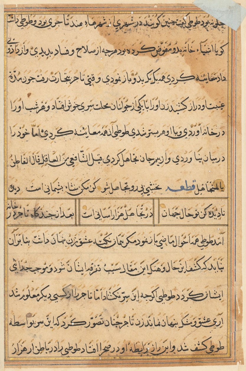 Stránka z Příběhů papouška Tuti-nama: textová stránka, c. 1560. od Unbekannt