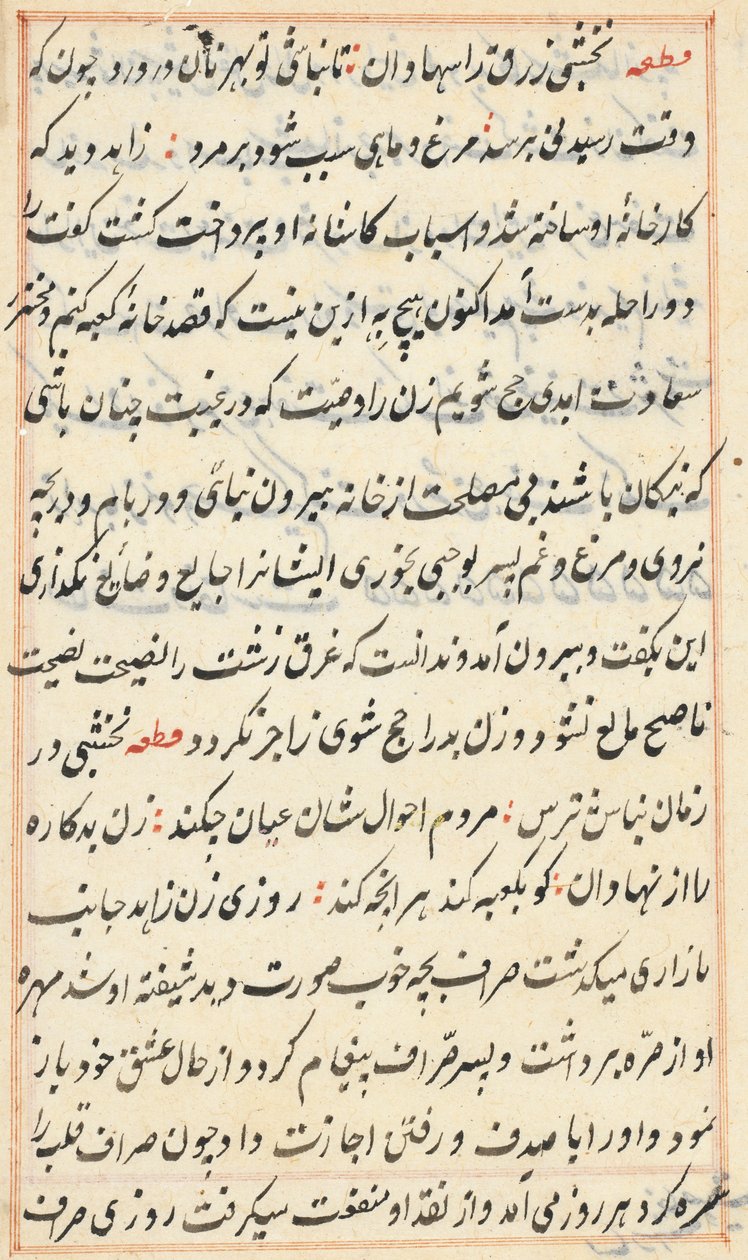Stránka z Příběhů papouška Tuti-nama: textová stránka, c. 1560. od Unbekannt