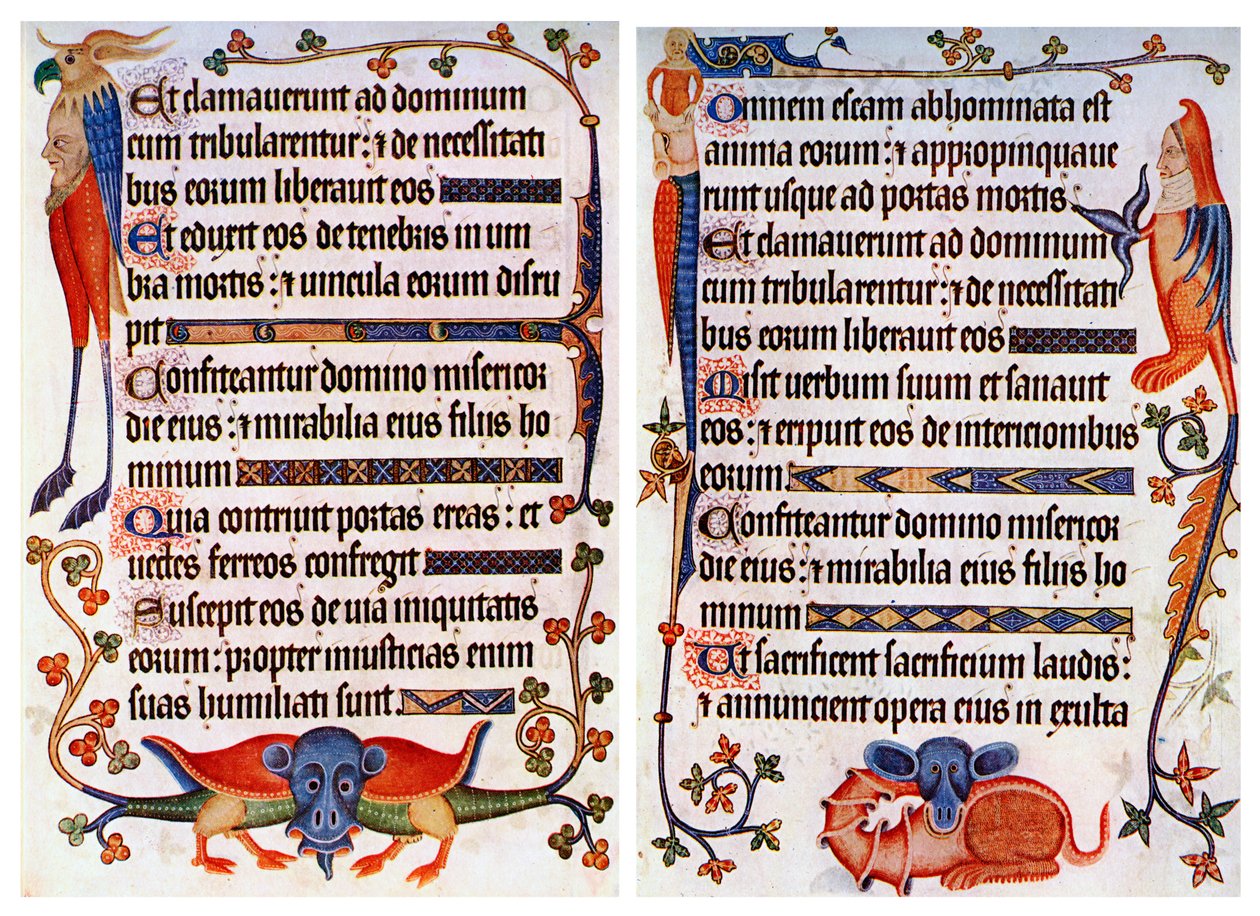 Strana ilustrovaného textu z Luttrellova žaltáře, c1300-c1340, c1900-1920 od Unbekannt
