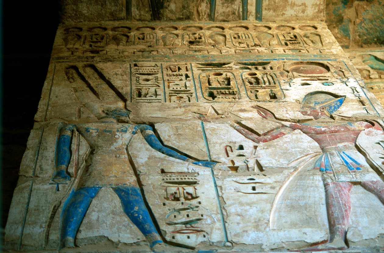 Malovaný reliéf, chrám Rameses III., Medinet Habu, Egypt, 12. století př. Kr od Unbekannt