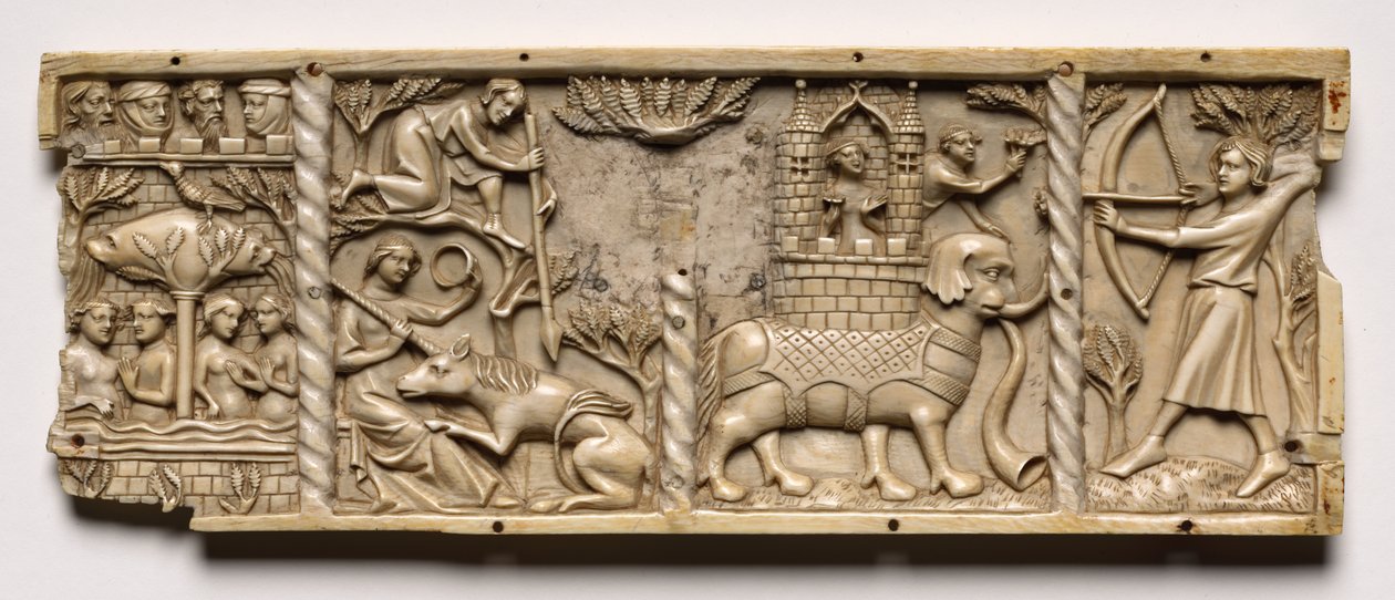 Panel z rakve se scénami z Courtly Romances, 1330-1350 nebo novější. od Unbekannt