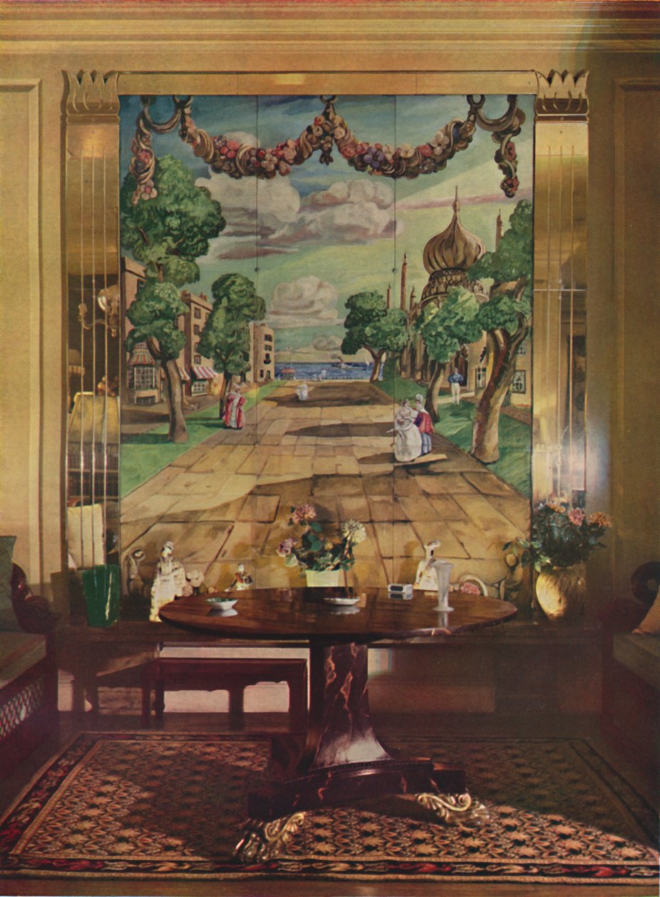 Panel zobrazující Regency Brighton, lemovaný zrcadlovými skleněnými pilastry, 1933. od Unbekannt