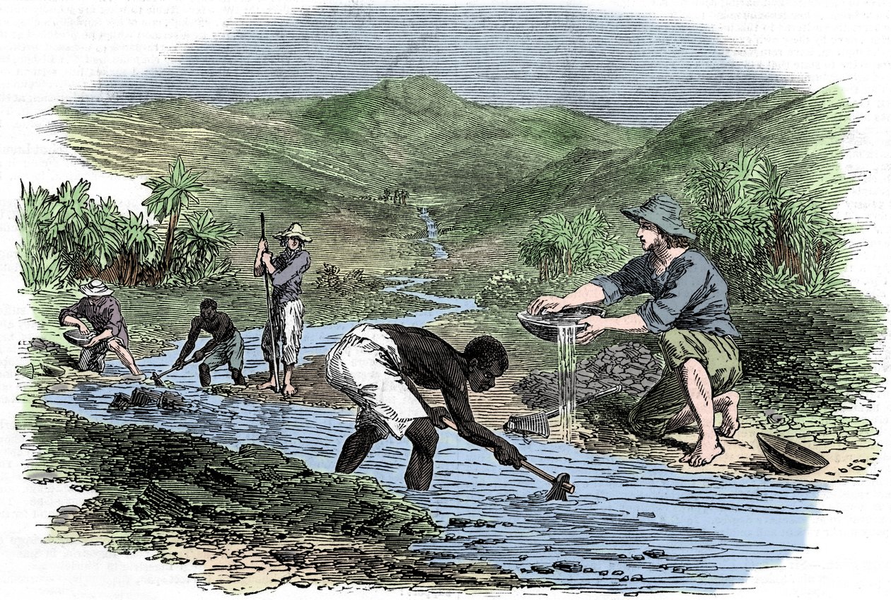 Rýžování zlata během kalifornské zlaté horečky v roce 1849 od Unbekannt