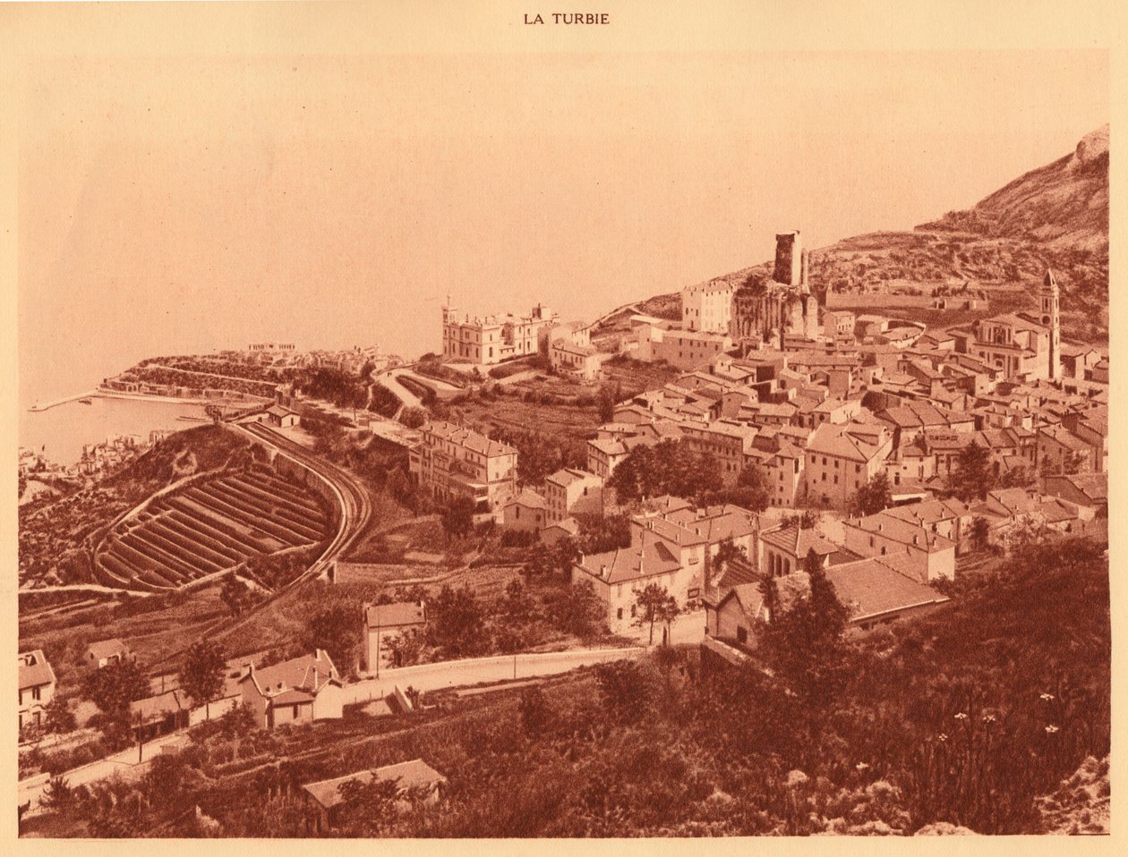 Panorama a pohled na la Turbie, Monako, 1930. od Unbekannt