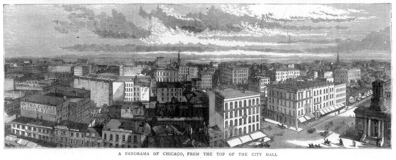 Panorama Chicaga z horní části radnice, USA, 1871 od Unbekannt