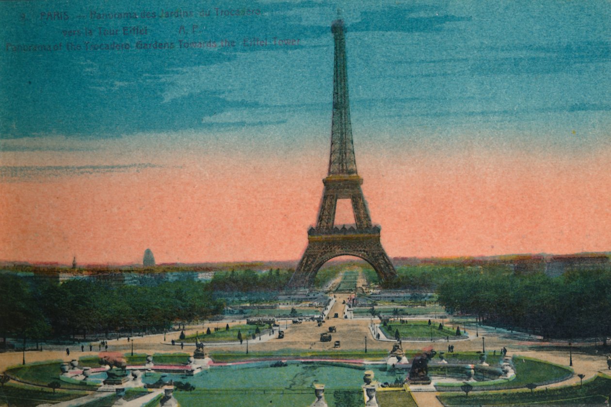 Panorama Jardins du Trocadéro a Eiffelova věž, Paříž, c1920 od Unbekannt