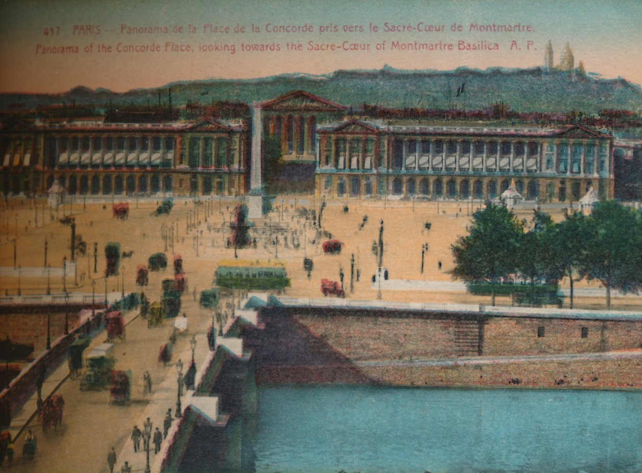 Panorama Place de la Concorde, při pohledu na baziliku Sacre-Coeur na Montmartru, Paříž, od Unbekannt