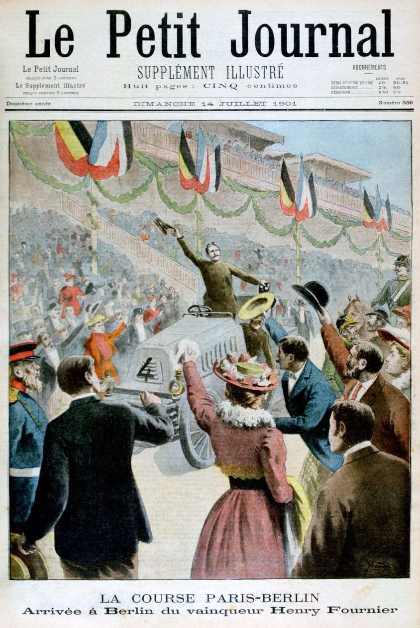 Paris Berlin Race, příjezd vítěze Henryho Fourniera, 1901 od Unbekannt