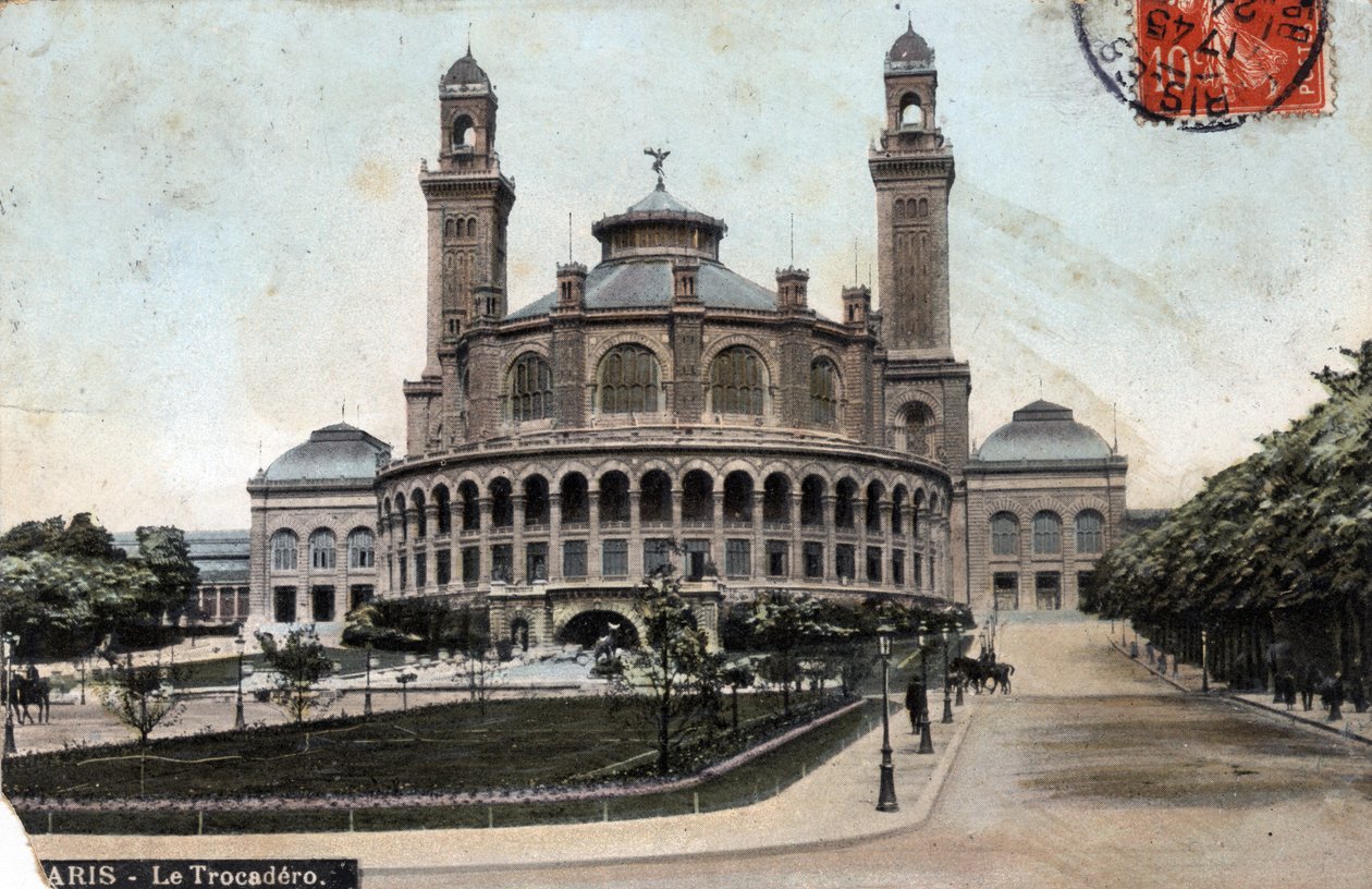 Paříž: vnější pohled na Palais du Trocadero - Pohlednice z roku 1908 od Unbekannt