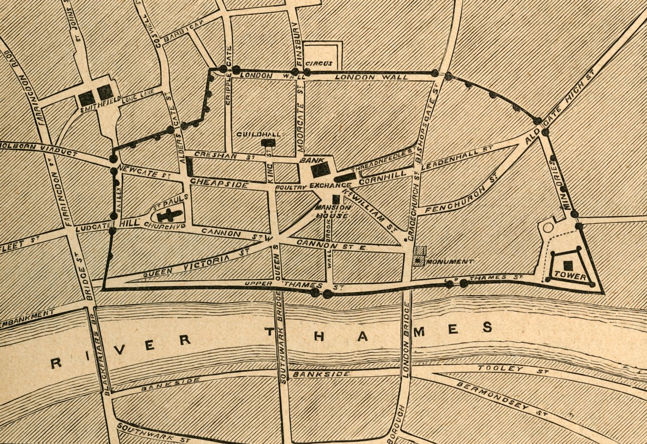 Část moderního Londýna, ukazuje starou zeď, 1897. od Unbekannt