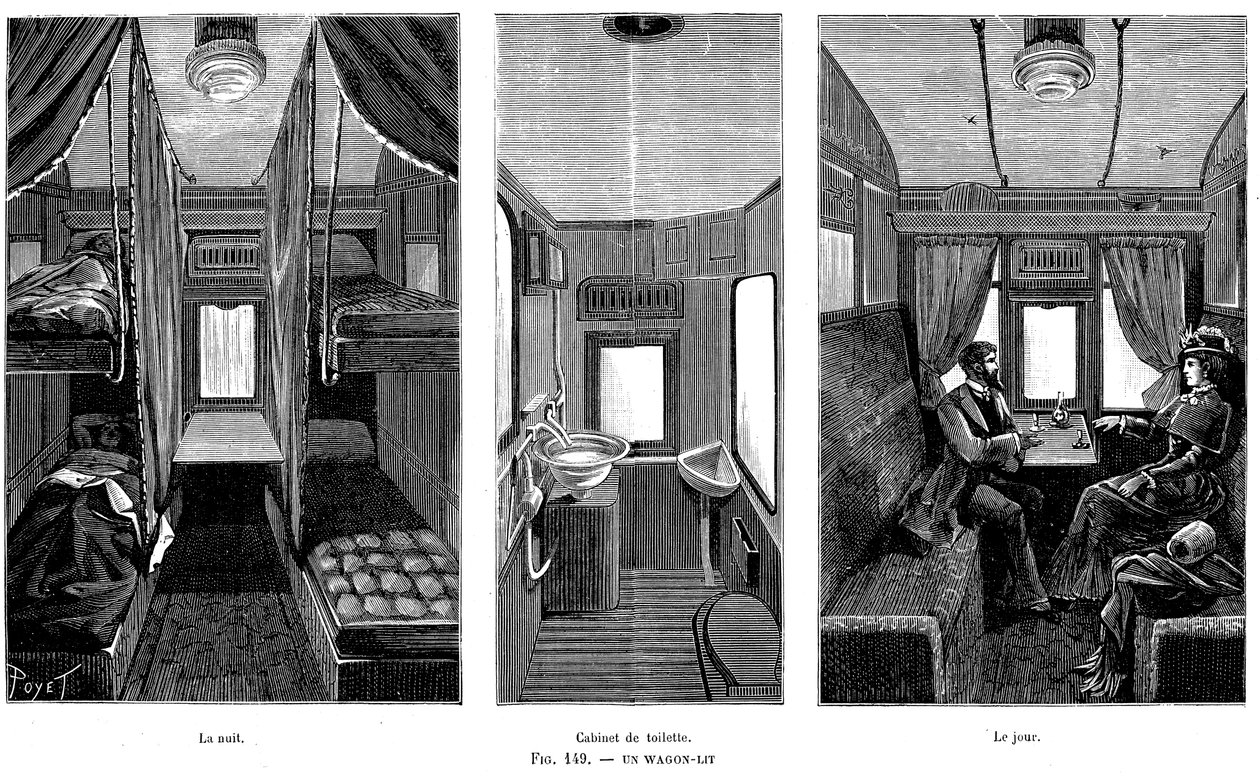 Část francouzského železničního lůžkového vozu s osvětlením, 1890 od Unbekannt