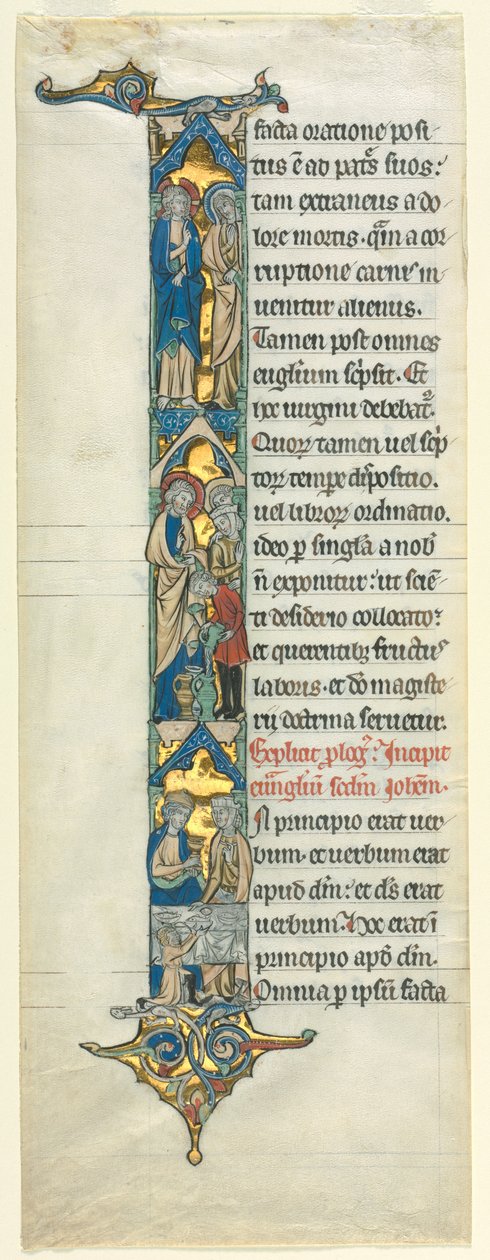 Částečný list z latinské Bible: Iniciála I[n principio] se svatbou v Káně, c. 1260-1270. od Unbekannt