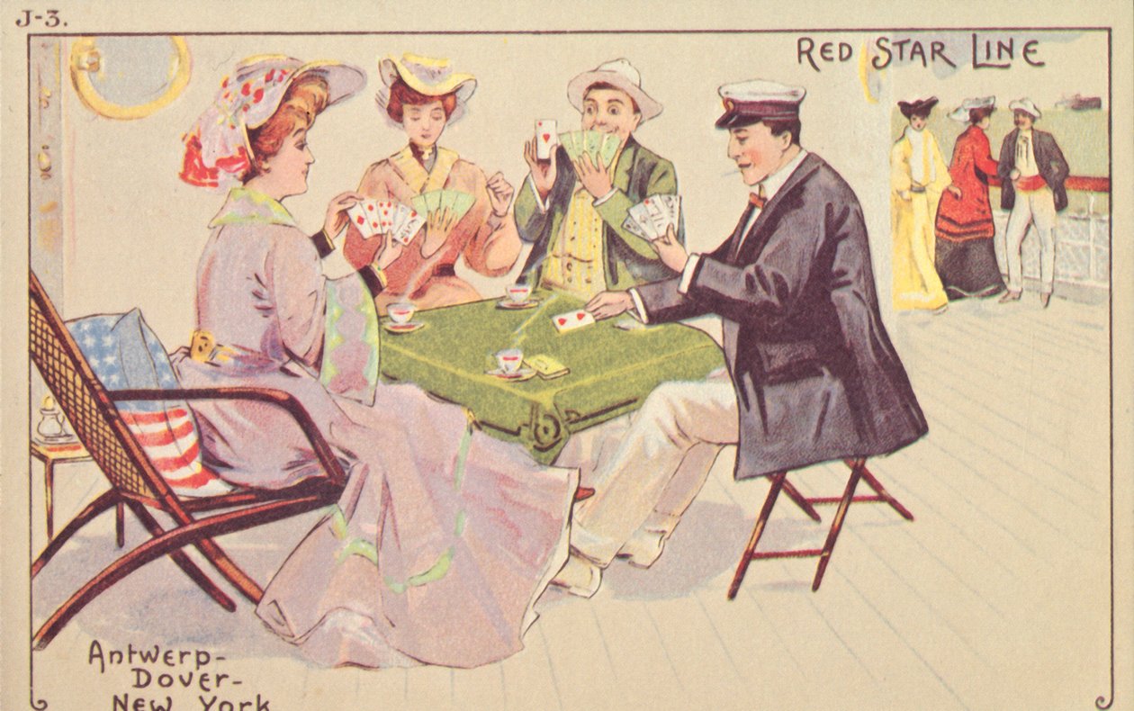 Cestující hrají karty na palubě lodi Red Star, 1907. od Unbekannt