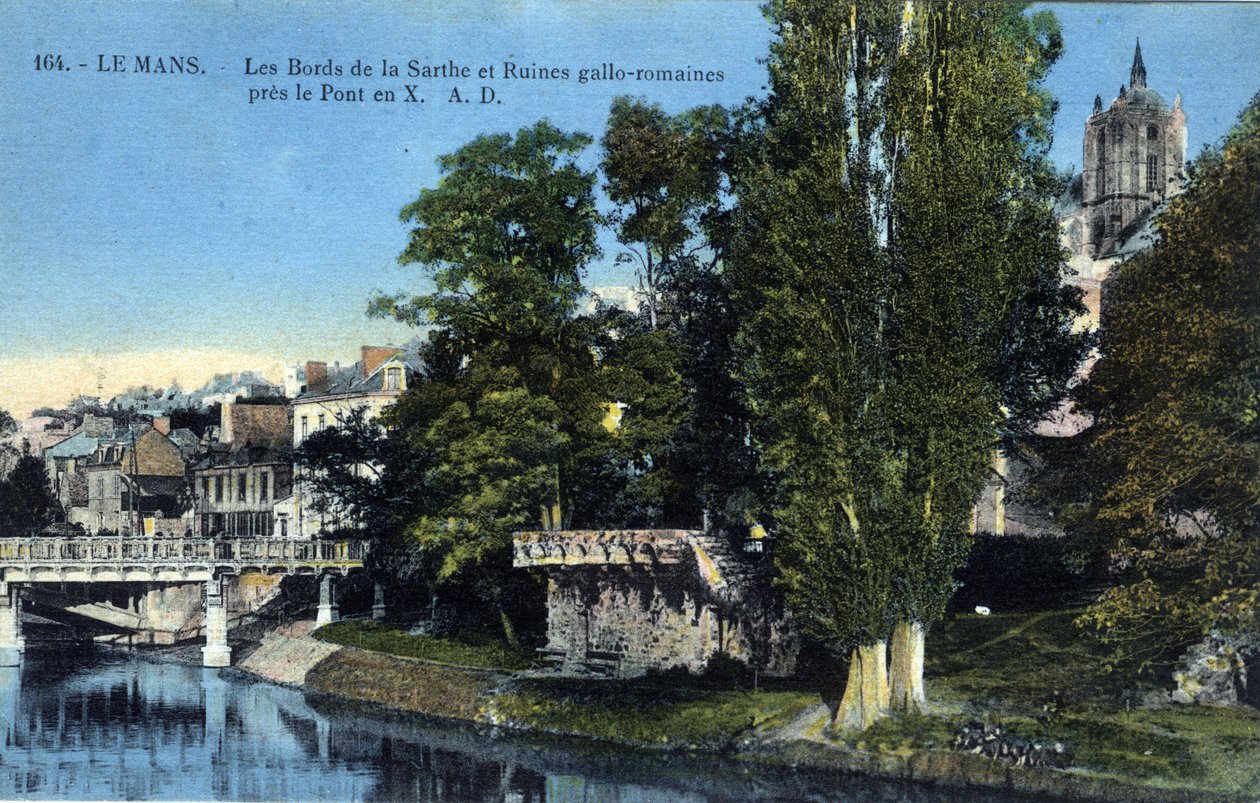 Pays de la Loire, Sarthe (72), Le Mans: břehy Sarthe a římské ruiny Gallo poblíž „mostu X““ - Pohlednice konec 19.-20. od Unbekannt