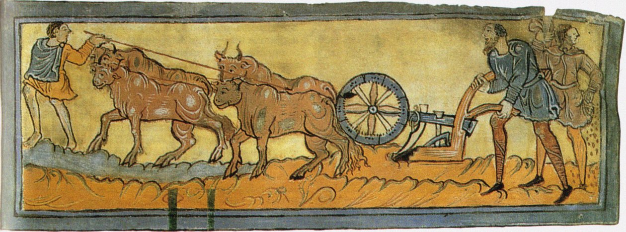 Rolníci orající Miniatura z bavlny MS Tiberius, 11. století od Unbekannt