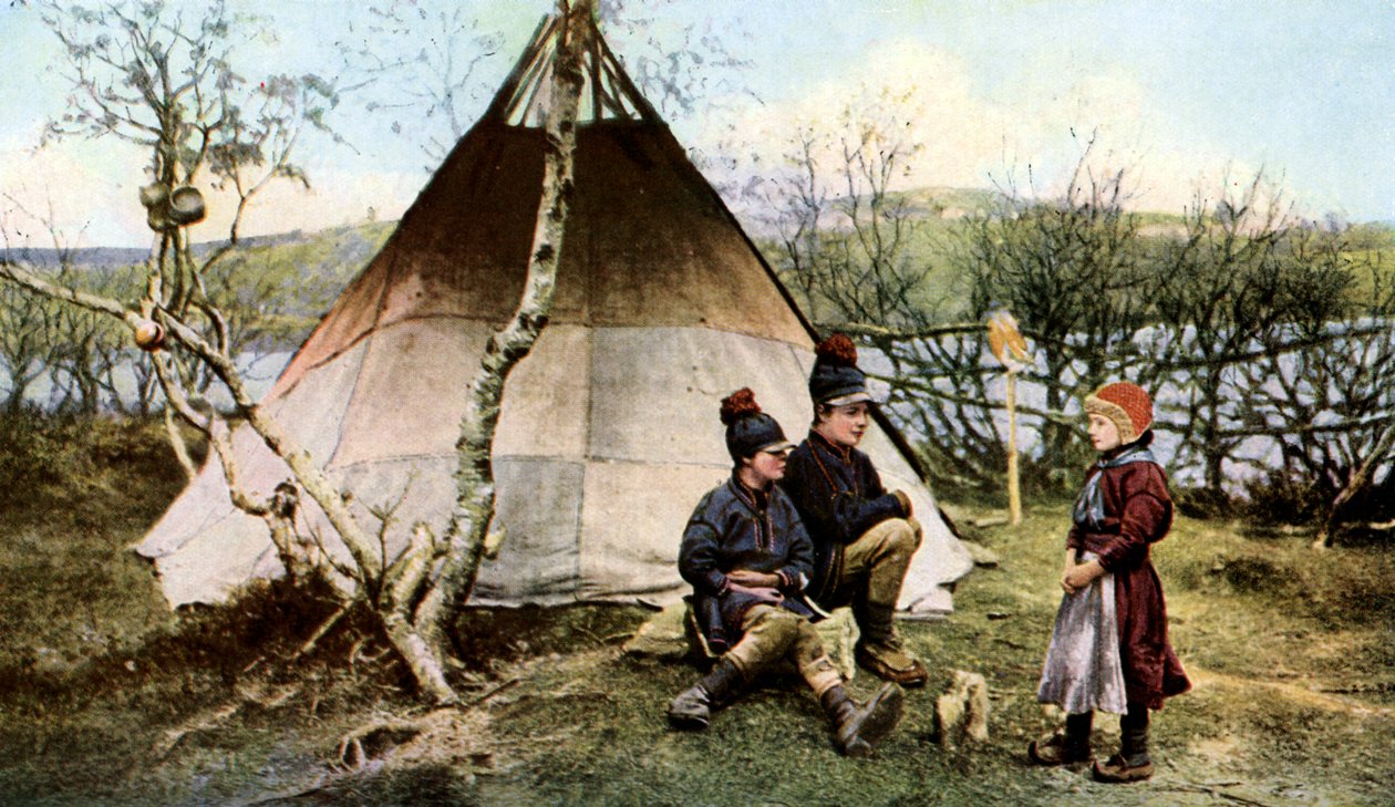 Lidé s tradičním stanem, Laponsko, Švédsko, c1923 od Unbekannt