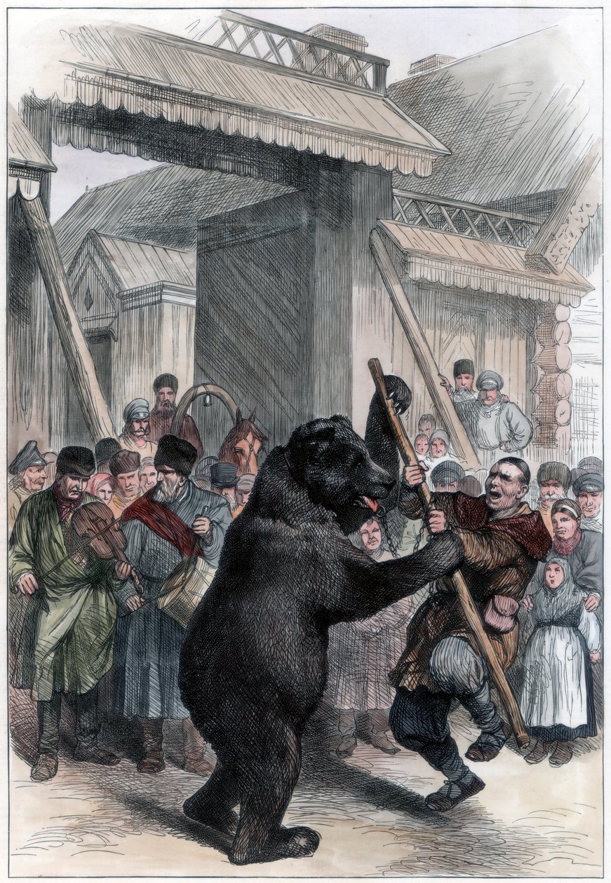 Představení medvěda v ruské vesnici, 1877 od Unbekannt
