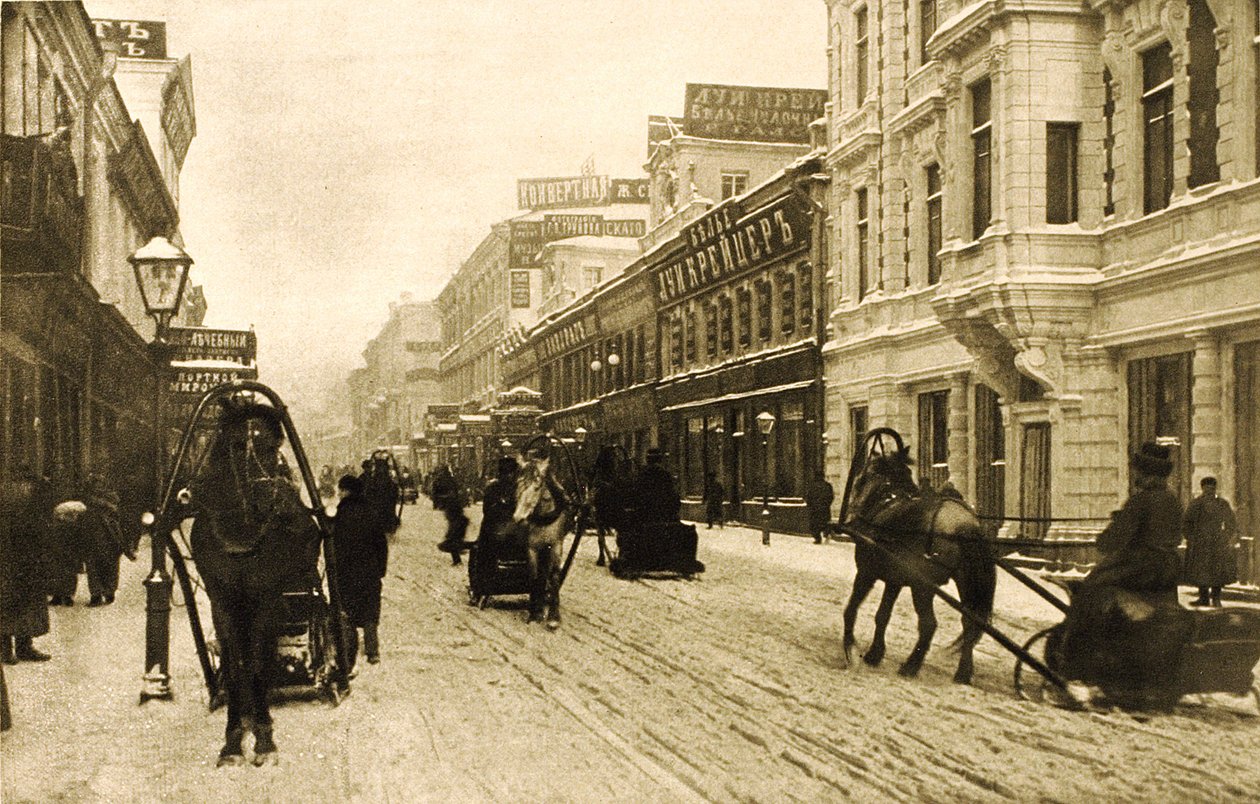 Petrovka Street v zimě, Moskva, Rusko, 1912 od Unbekannt