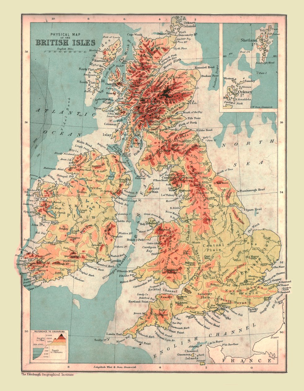 Fyzická mapa Britských ostrovů, 1902. od Unbekannt