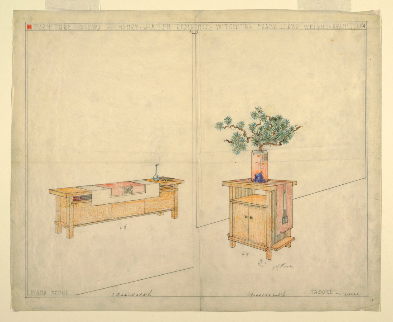 Piano Bench and Taboret, Henry J. Allen Residence, Wichita, KA, 1917 od Unbekannt