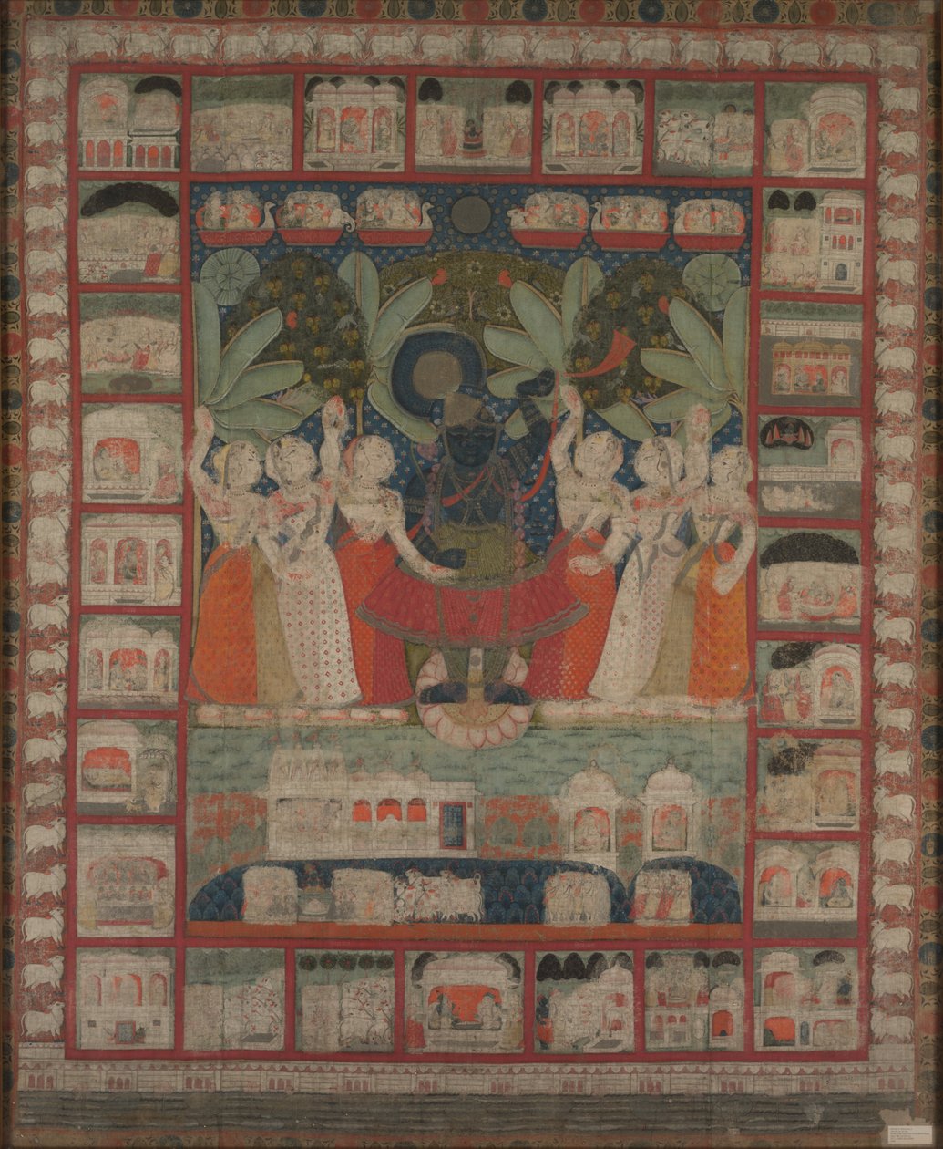 Pichvai zeď visící s uctíváním Shri Nathaji, 1825-1850. od Unbekannt