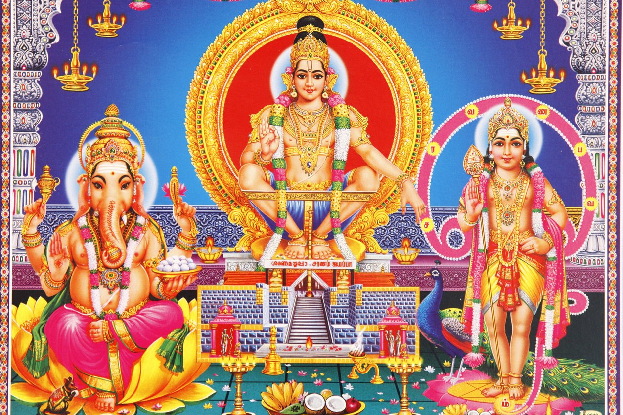 Obrázek hinduistických bohů Ganesh, Ayyappa a Subramanya India od Unbekannt