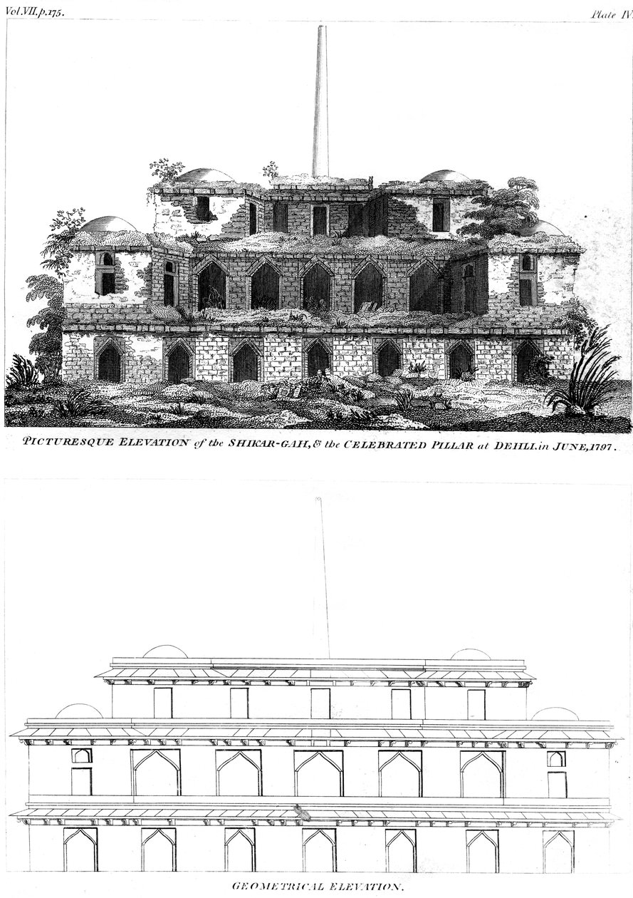 Malebné povýšení Shikar Gah a oslavovaného pilíře v Dillí, červen 1797 1799 od Unbekannt