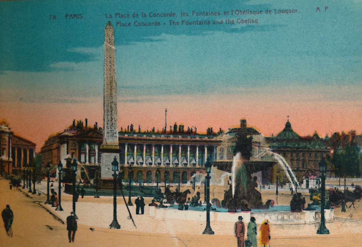 Place de la Concorde – Fontány a Luxorský obelisk, Paříž, c1920 od Unbekannt