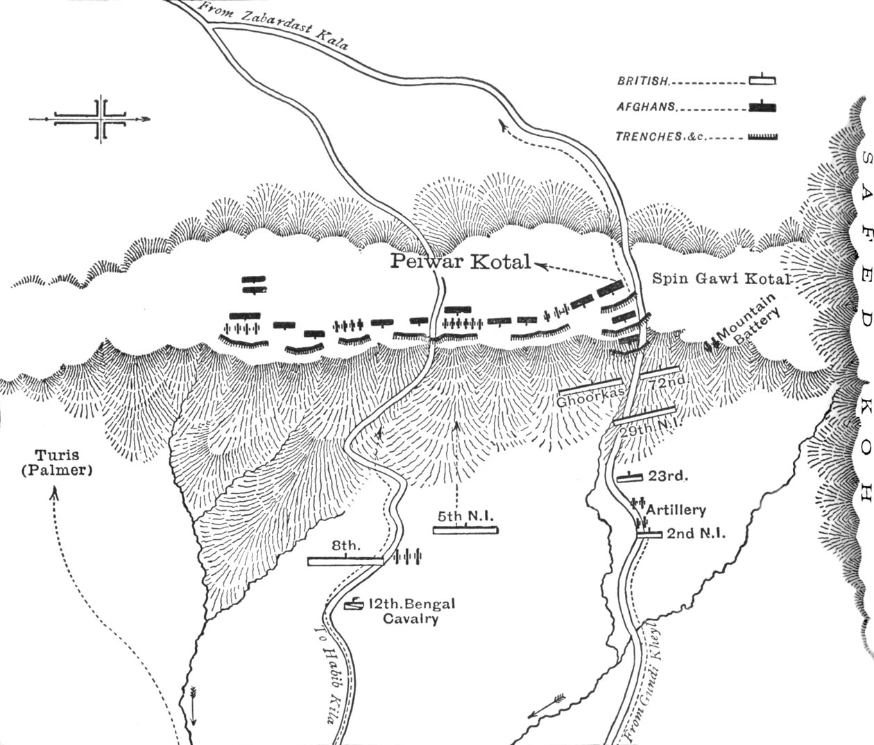 Plán útoku na Peiwar Kotal 2. prosince 1878, c1880 od Unbekannt