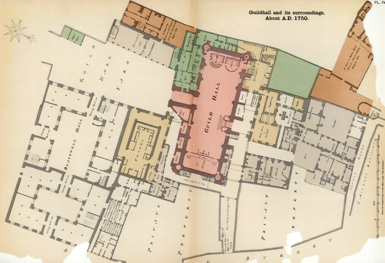 Plán Guildhall a jeho okolí, City of London, c1750 1886 od Unbekannt