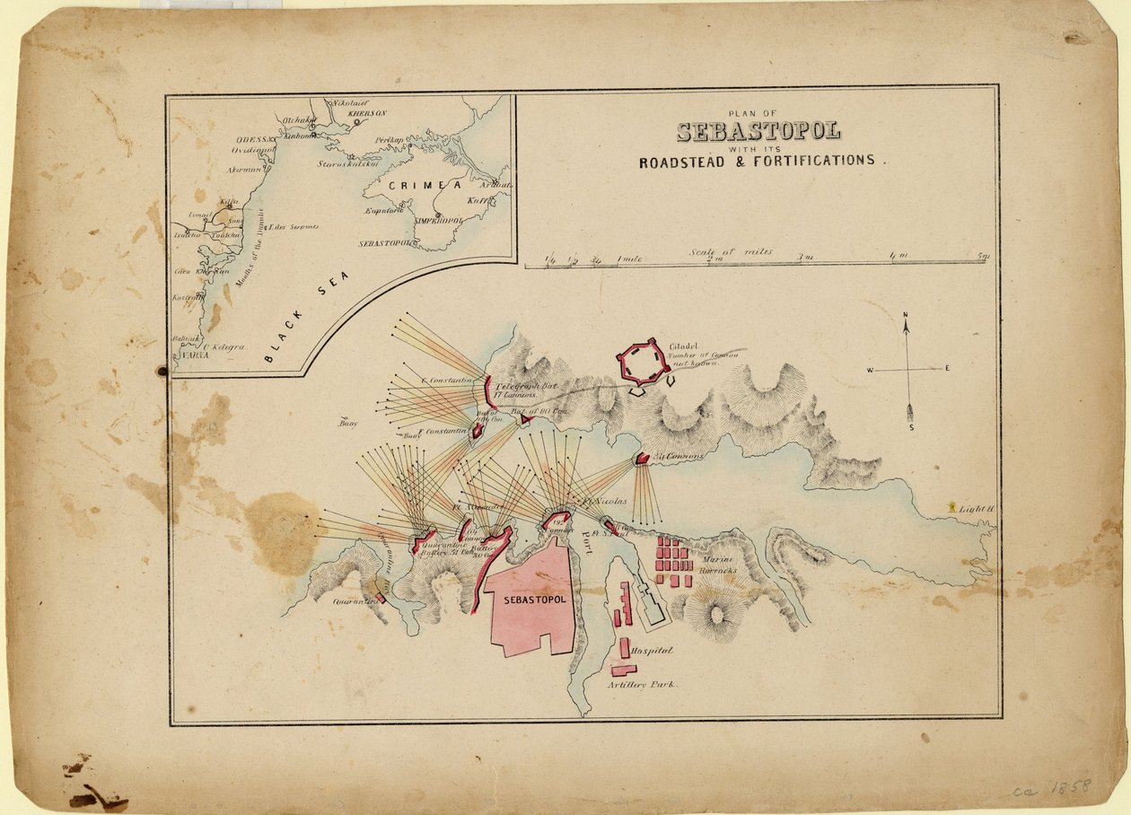 Plán Sevastopolu s jeho silnicí a opevněním, c. 1858 od Unbekannt
