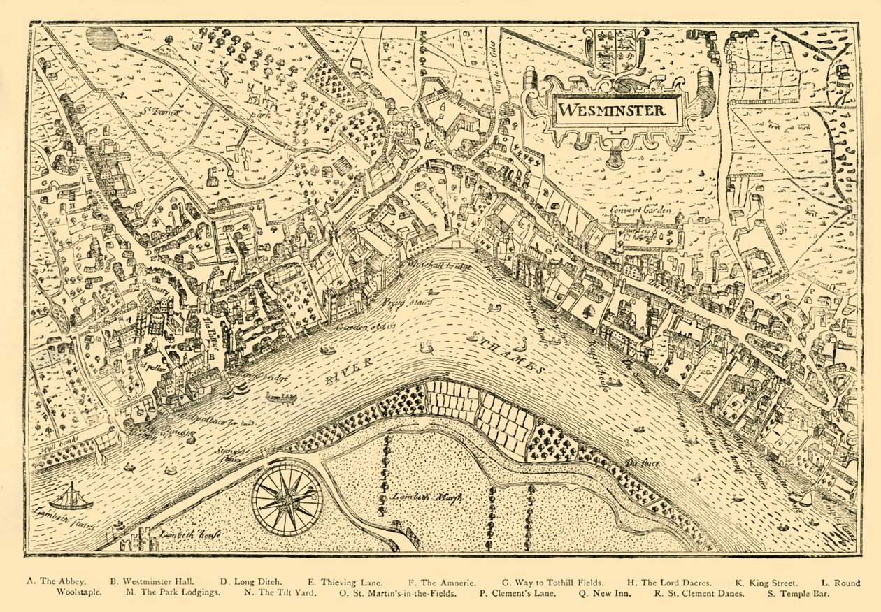 Plán Westminsteru. Z Nordens Survey, pořízené v Queen Elizabeths Reign, 1593, 1881. od Unbekannt