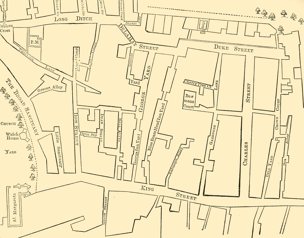 Plán části Westminsteru mezi 1734 a 1748 - Před erekcí Great George Street od Unbekannt