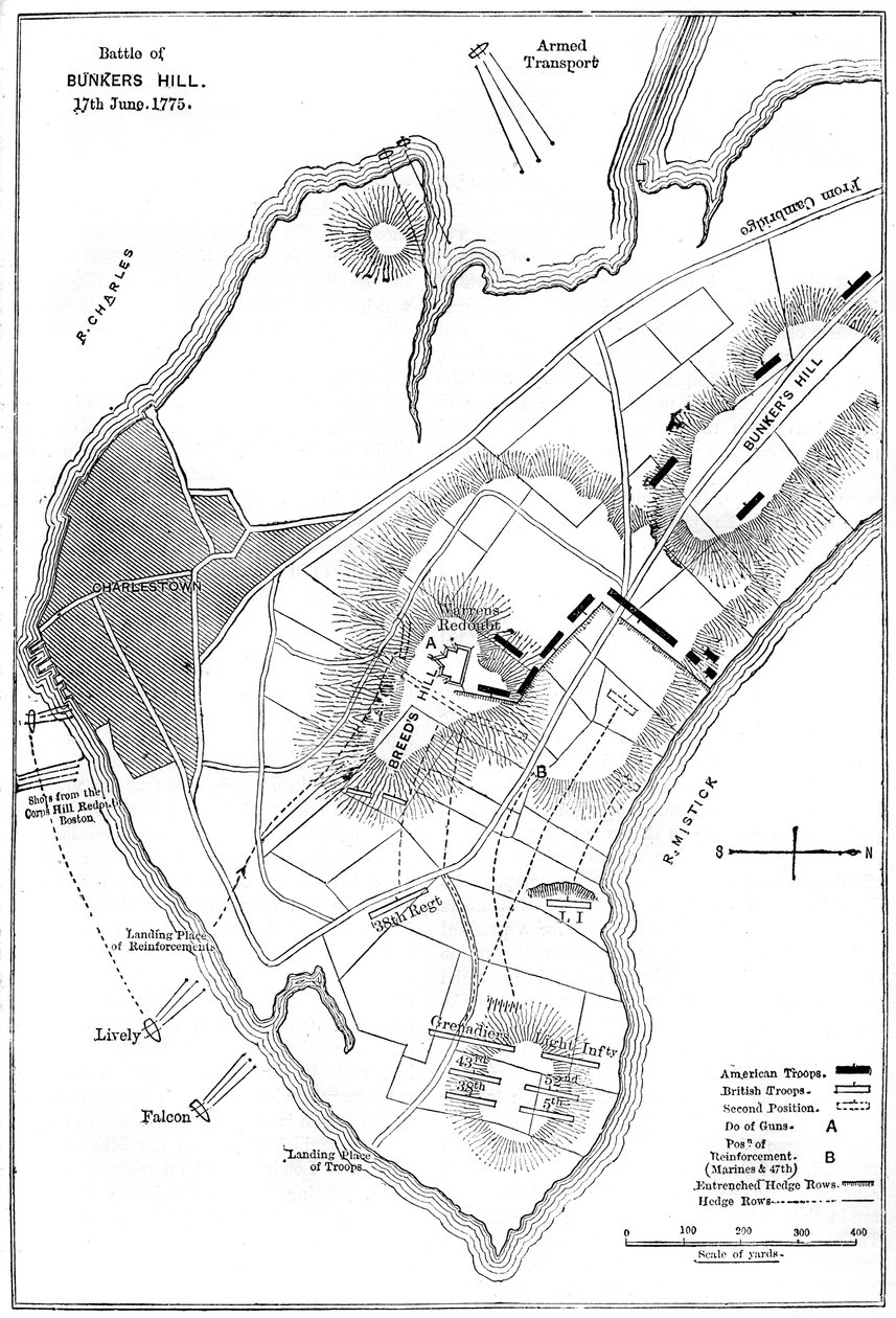 Plán bitvy o Bunker Hill, Boston, Massachusetts, 1775 c1880 od Unbekannt