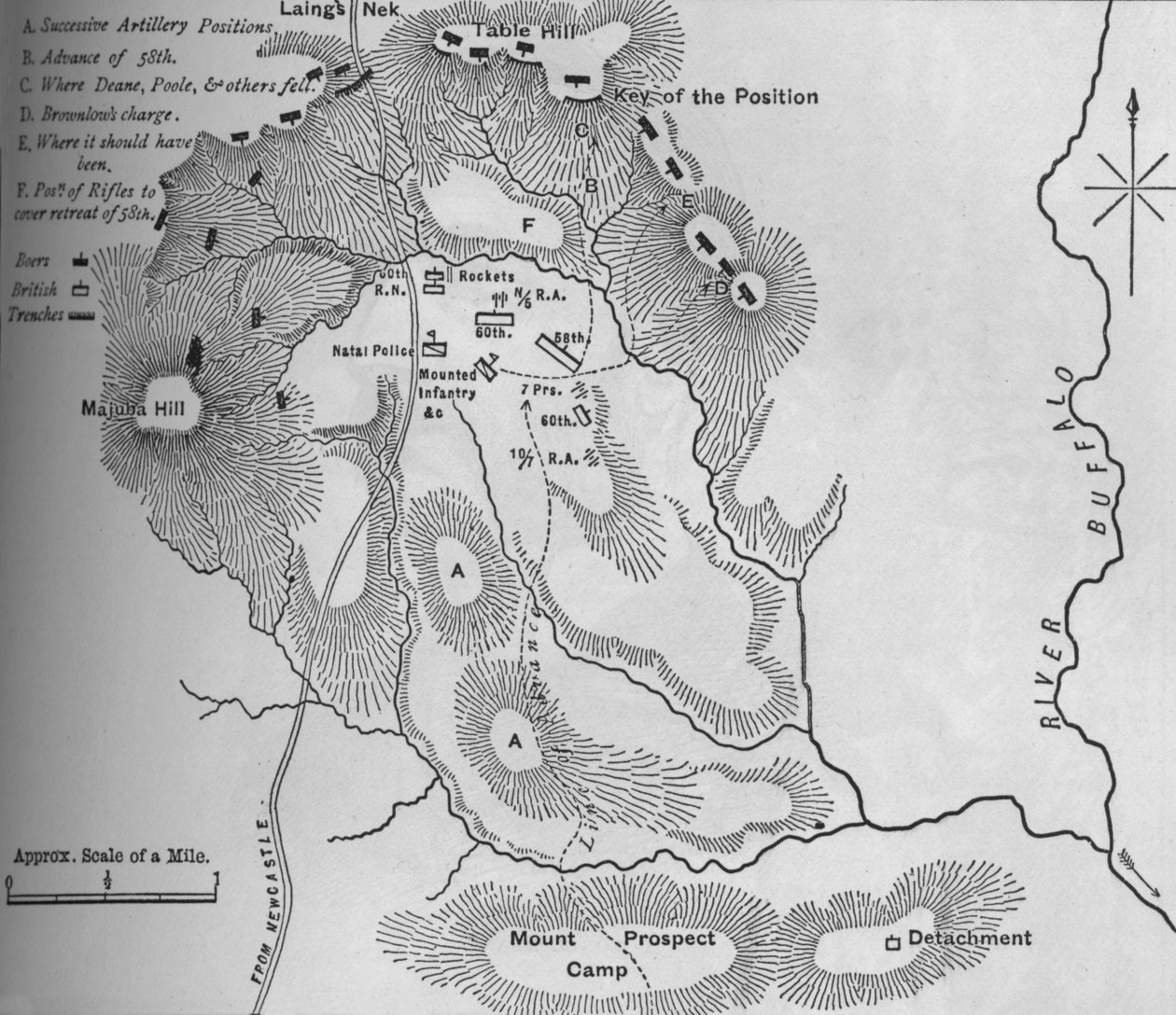 Plán bitvy u Laings Nek 28. ledna 1881, osmdesátá léta 19. století od Unbekannt